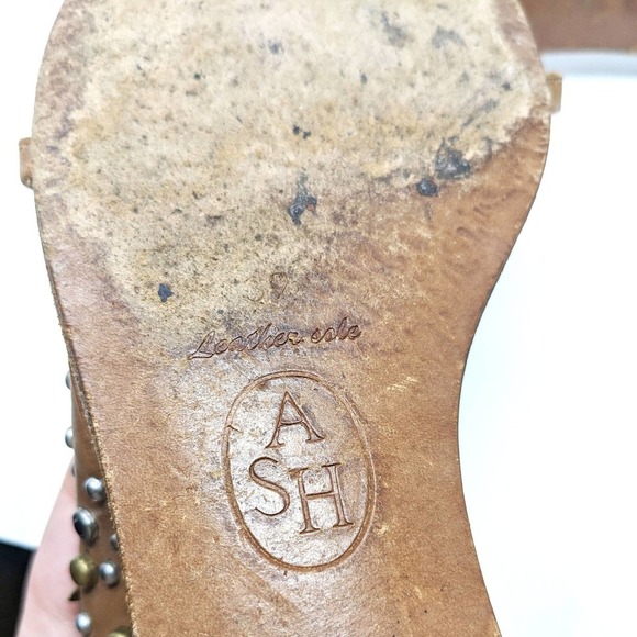 Ash Womens 8 Sandals Leather Studded Silver Gold Metallic Stars Cognac Zip 39 - Picture 8 of 9